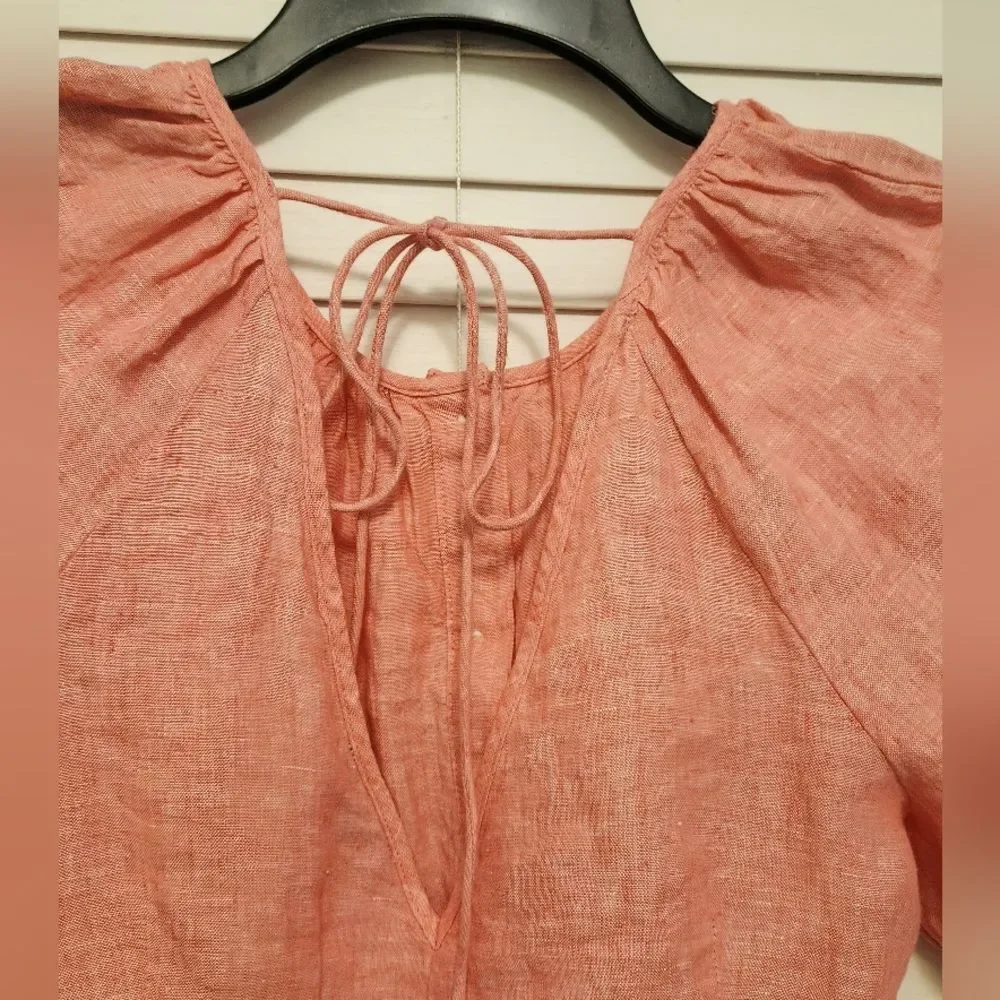 J.Crew Women's Linen Pink Puff Sleeve Top Size 6 NWT